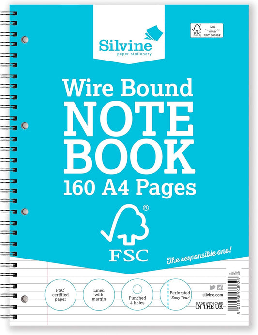 A4 Everyday FSC Twin Wire Notebook - Lined with Margin, 160 Pages of FSC Certified Paper. Ref FSCTW80 [Pack of 5]