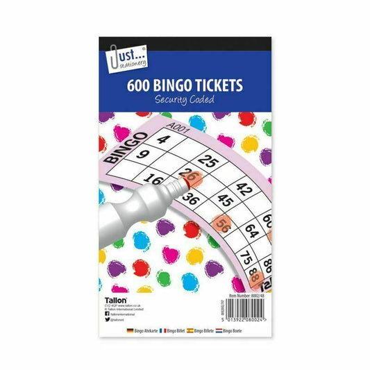 Bingo Book Pad 600 Games Coded Tickets 6 to View Various Colours-8002