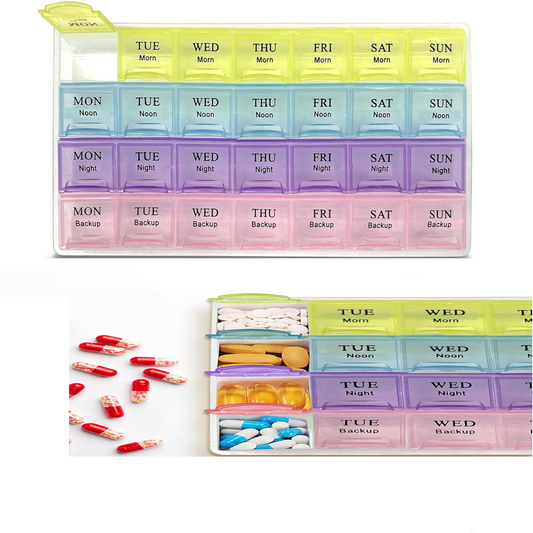 7 Day 28 Compartment Tablet Organiser Medicine Storage Dispenser Weekly Pill Box