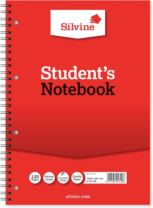 A4 Twin Wire Student's Notebook. 120 Pages Ruled Ruled 6mm Feint [Pack of 12], White